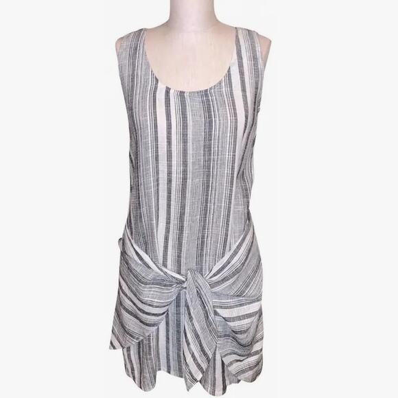 Anthropologie Drew Striped Rayon Linen Tie Waist Dress Medium - Picture 1 of 8